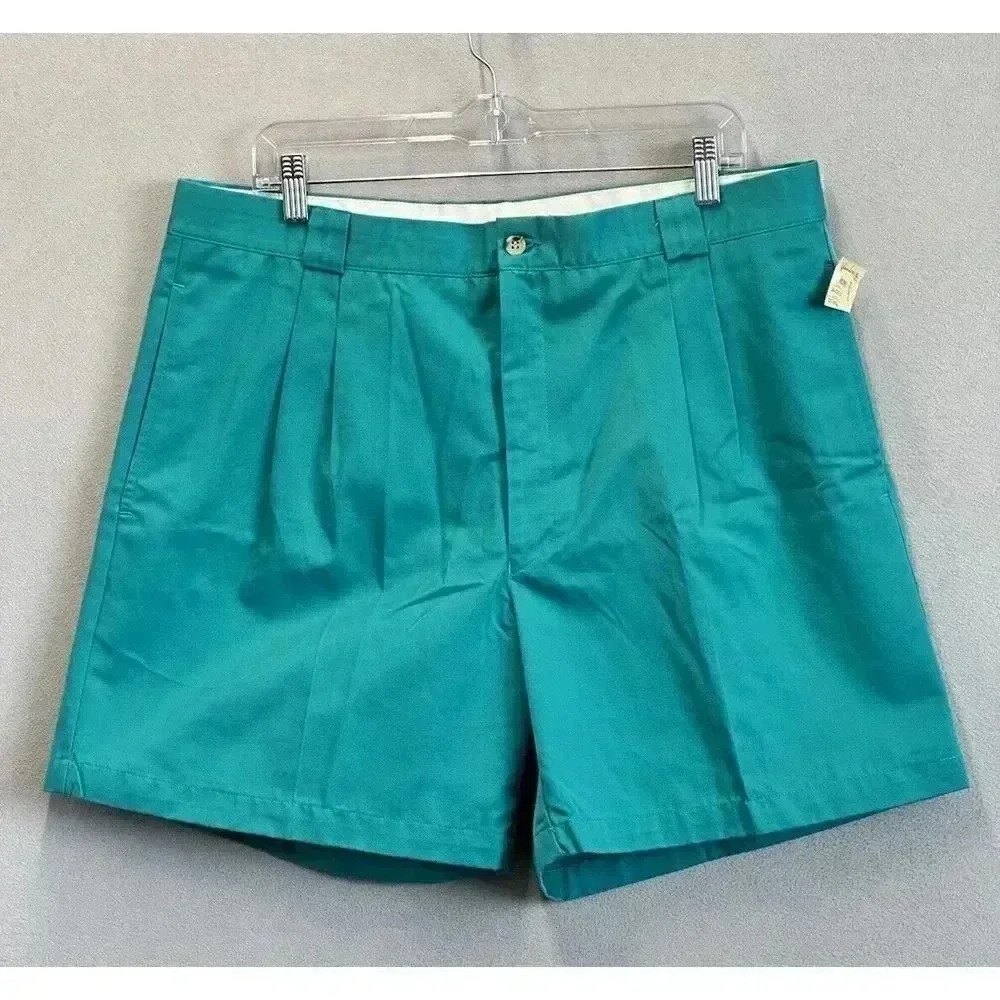 Vintage Jockey 80's Aqua Green Pleated Front Belt Loop Men's Size‎ 38 Shorts